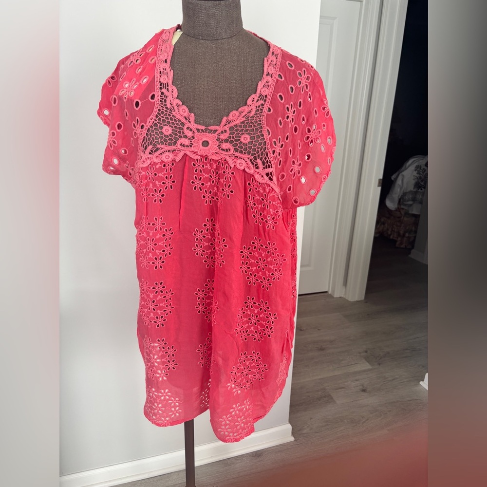NWT vintage Johnny Was Pink Lace Women's Top xl